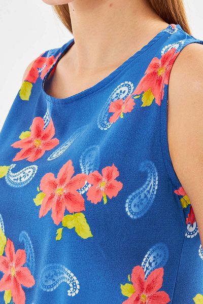 armonika Rochie de damă cu model albastru-floral, fără mâneci, cu fustă cu volane ARM-22K001142