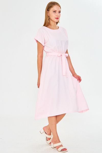 armonika Rochie de damă pudră cu talie elastică cu șireturi ARM-18Y001133
