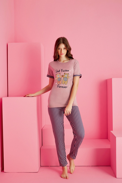 rindahomewear طقم بيجامة فيسكوز نسائي بأكمام قصيرة