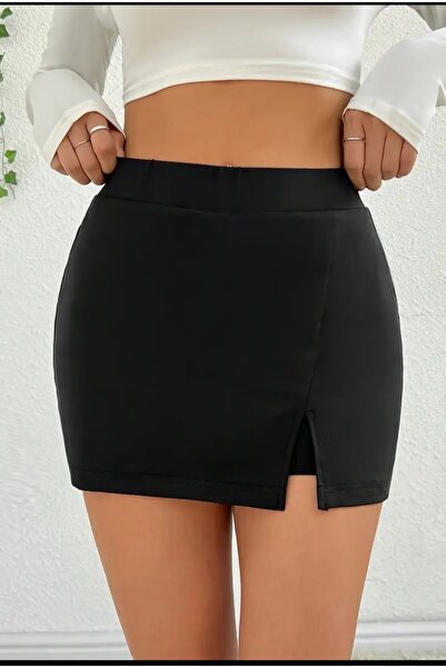CARABO MODA Likralı tek yırtmaçlı şort etek