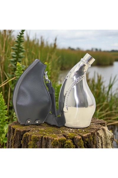 Kuzey Tacı Hunter Flask with Black Leather Case Vip Camping Compatible Classic Appearance