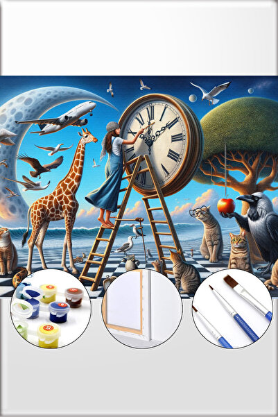 İZSA HOBİ Sayılarla Boyama Hobi Seti 40x50 Çerçeveli Numaralı Tuval Fırça Boy...