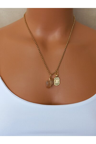 LemaStone Yengeç burcu ile uyumlu ham gerçek sitrin taşlı çelik kolye