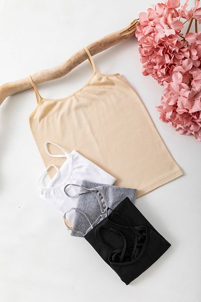 lidya lingerie Women's 4-Piece Black White Gray Skin Organic Combed Cotton Ribbed 100% Cotton Undershirt 1001-24