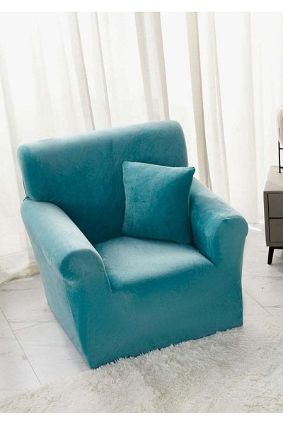 trendyhome Velvet Elastic Cover, Armchair, UNI, Turquoise, J10981