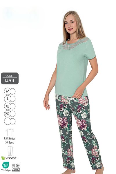 Cotpark Women's Cotton Lycra Short Sleeve Pajamas Set 14511