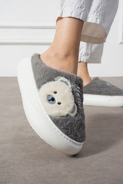 Polomia Comfort Poppy Paris Γυναικεία χαριτωμένη φιγούρα αρκουδάκι με βελούδινη ελαφριά αντιολισθητική βάση Eva Winter Slippers