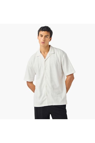 Iconic Regular Fit Textured Shirt with Camp Collar