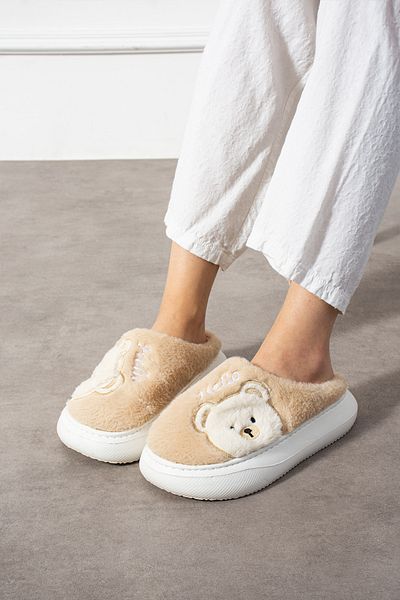 Polomia Comfort Poppy Paris Women's Cute Teddy Bear Figure Pattern Plush Lightweight Non-Slip Eva Sole Winter Slippers