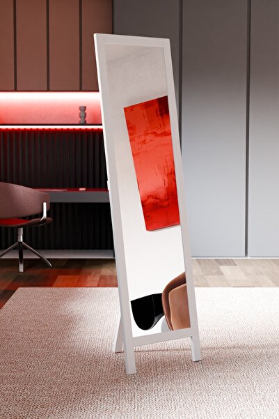 Fitset Beyaz Ahşap Ayaklı Boy Aynası 145x40cm