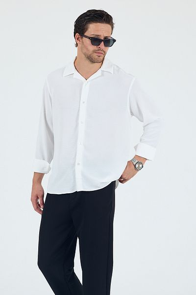Trn JNS Мъжка риза Roma White Summer Aerobin Linen с текстурирана кройка, удобна и голяма
