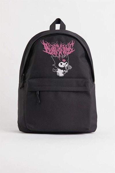 1blood Textile Kuromi Pink Printed Unisex Backpack Back to School Fabric One Size Outdoor Large Size Bas