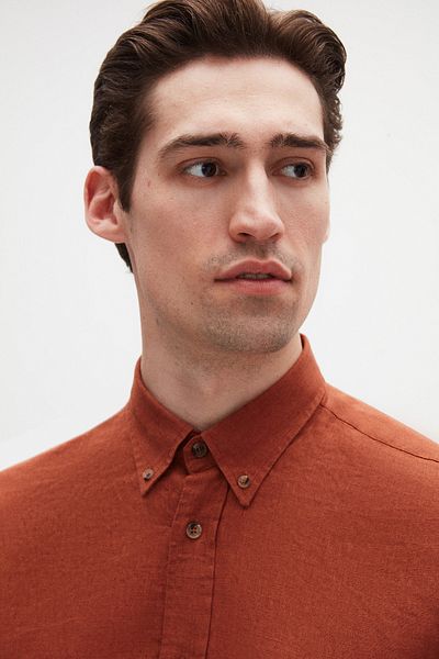 D'S Damat Ds Damat Comfort Cinnamon Plain 100% Linen Shirt