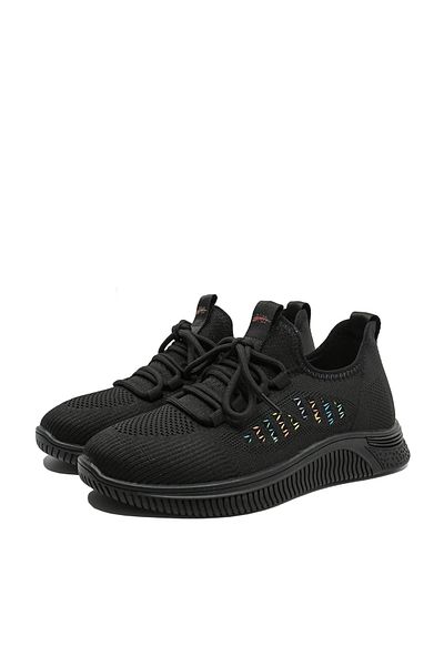 PASS Collection Comfortable Black Knitted Textile Sneakers - Pass Collection