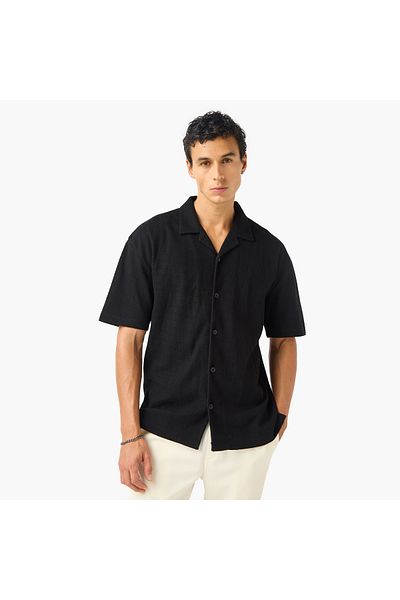Iconic Regular Fit Textured Shirt with Camp Collar