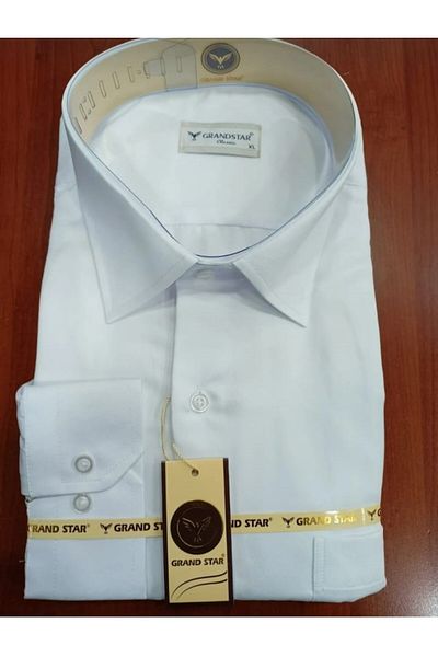 Grand Star Güncüoğlu Battal Size Cotton Satin Fabric Long Sleeve Classic Men's Shirt with Pockets