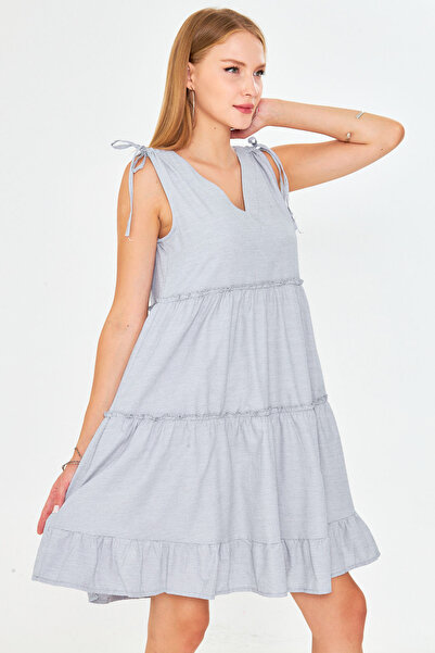 armonika Жіноча темно-синя сукня з V-подібним вирізом, воланами та зав'язками на плечах ARM-25Y001061