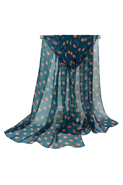 OEM Esarfa dama mare, eleganta, voal, cu buline portocalii, Albastra