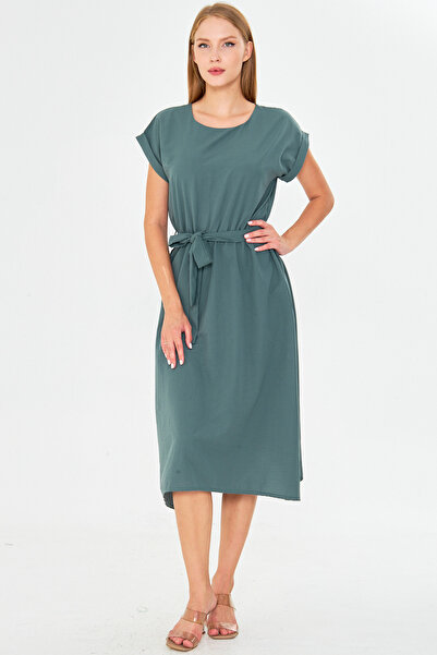 armonika Γυναικείο Σκούρο Πράσινο Φόρεμα με Ελαστική Μέση ARM-18Y001120