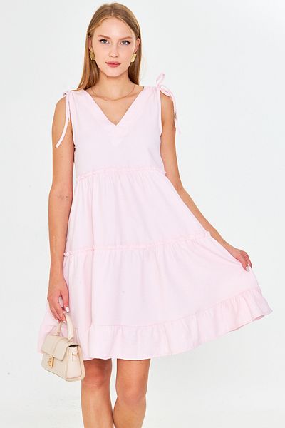 armonika Rochie de damă, pudră, cu decolteu în V, cu volane, fără mâneci, cu șireturi ARM-25Y001061