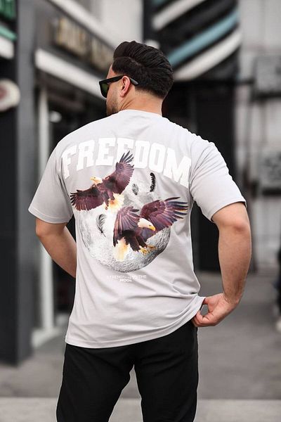 STOCX Men's Oversized T-Shirt - Freedom Eagle and Moon Pattern