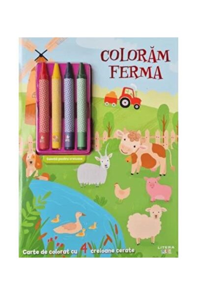 Editura Litera Coloram ferma. Carte de colorat cu 4 creioane cera