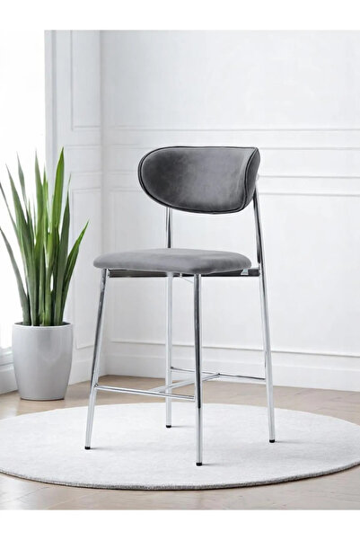 DENGEMA Laila 1 Adet 65 cm Ada Mutfak Bar Sandalyesi Gri Renkli Kumaş – Krom Metal Ayak