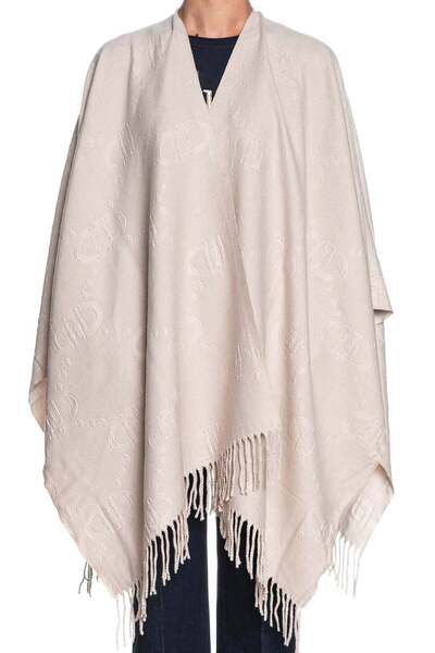 Liu Jo Kadın Logo Baskılı Uçları Saçaklı Ekru Panço 2F5034T0300-30003