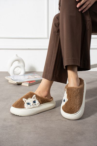 Polomia Comfort Poppy Berlin Γυναικεία φιγούρα Χαριτωμένη πιτζάμες με μοτίβο γάτας βελούδινη ελαφριά αντιολισθητική βάση Eva χειμερινές παντόφλες
