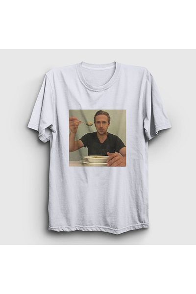 Presmono Unisex White Ryan Gosling Eats Cereal T-Shirt 562440Tt