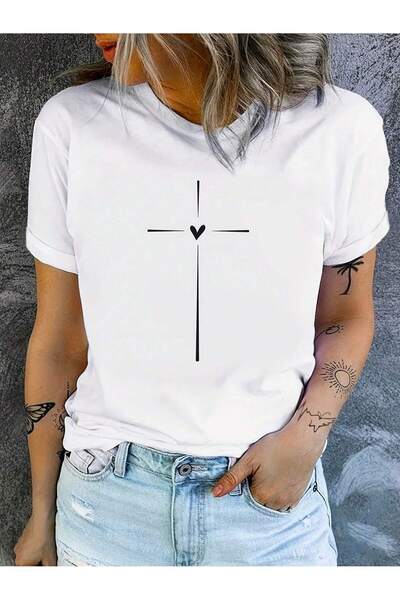 Lider Leather TRICOU ALB DE DAMĂ CU IMPRIMEU INIMĂ MĂRICĂ