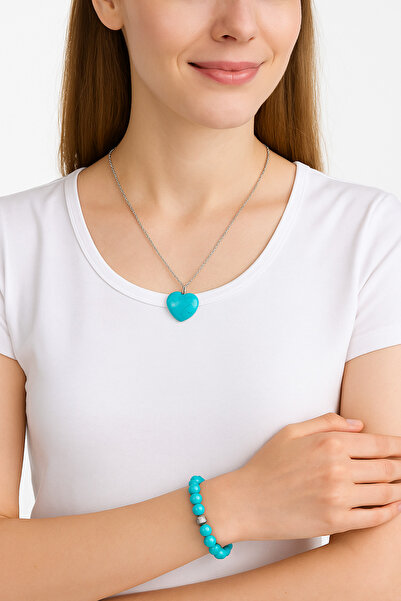 UĞUR STORE US Special Boxed Turquoise Stone Necklace Bracelet Set Natural Stone Necklace Imprint