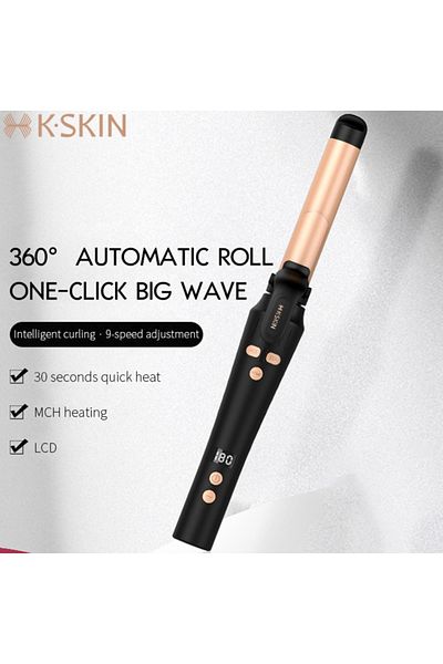 V2COM K.SKIN 22mm Auto Curling Iron Wand, 360° Rotating, 9 Temps for Long Hair, Anti-Frizz, KD882B