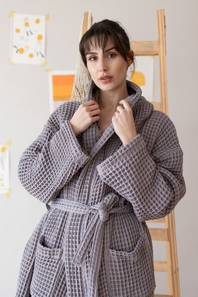 vivamaison Μπουρνούζι Unisex από 100% βαμβακερή βάφλα με κουκούλα, υψηλής απορρόφησης και γρήγορο στέγνωμα