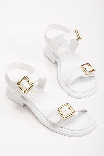 RİSSOLİ Women's White Double Buckle Detailed Women's Sandals