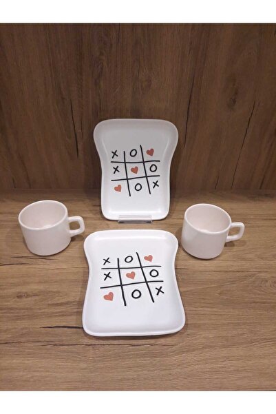 Keramika Breakfast Set for 2 Persons 4 Pieces Toast Plate and Teacup