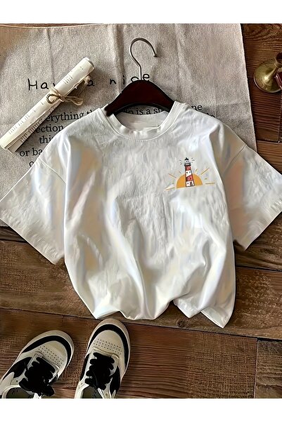 Lider Leather Tricou oversize imprimat cu guler rotund – Bumbac pieptănat cu ...