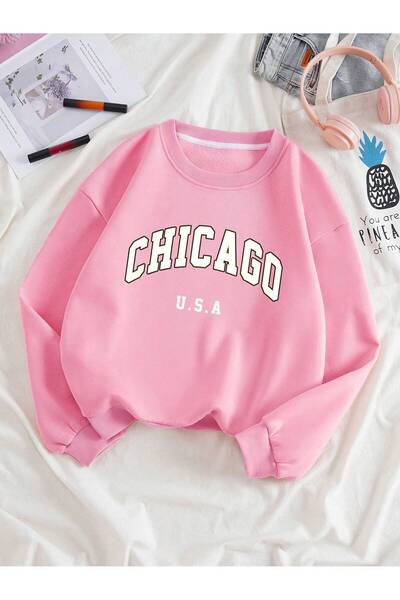 Lider Leather Hanorac unisex supradimensionat, imprimat, cu guler rotund