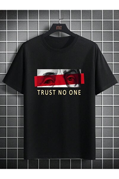 Lider Leather TRICOU BĂRBAȚI CU IMPRIMARE „TRUST NO ONE” OVERSIZE