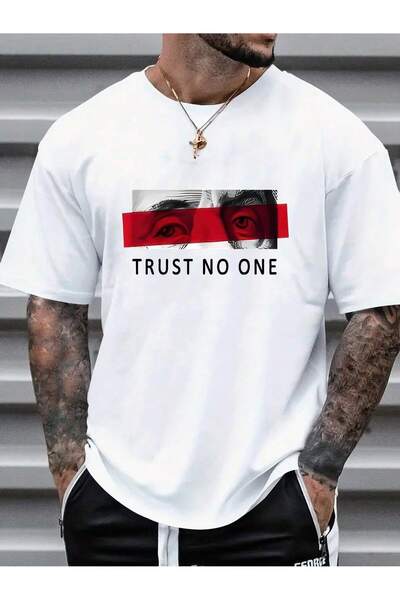 Lider Leather TRICOU BĂRBAȚI CU IMPRIMARE „TRUST NO ONE” OVERSIZE