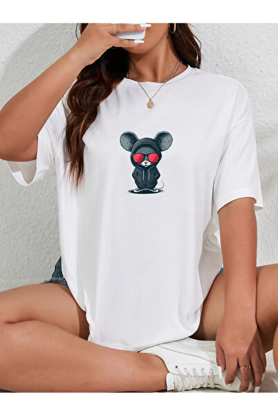 Lider Leather Tricou de damă cu imprimeu șoricel