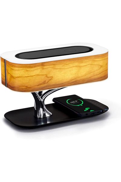 V2COM Bedside Lamp with Bluetooth Speaker & Wireless Charger, TWS Stereo, Stepless Dimming Table Light