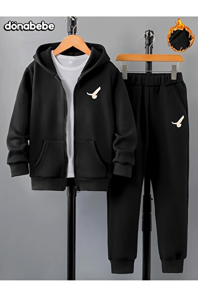 Lider Leather Set de trening de iarnă pentru copii cu glugă și fermoar - Tren...