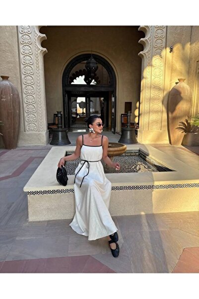 Butik %100 Pamuklu Biyeli İp Askılı Elbise