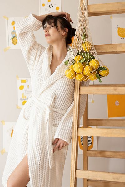 vivamaison Halat de baie unisex din bumbac 100% Waffle cu glugă, absorbție ridicată și uscare rapidă
