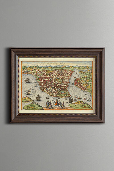 epiqart İstanbul Haritası - Vintage Desenli Çerçeve