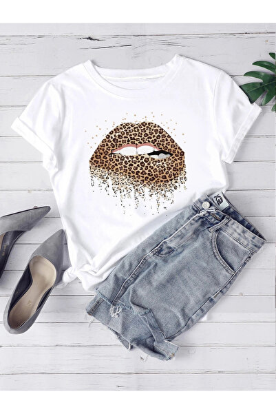 Lider Leather Γυναικείο μπλουζάκι με στάμπα χειλιών