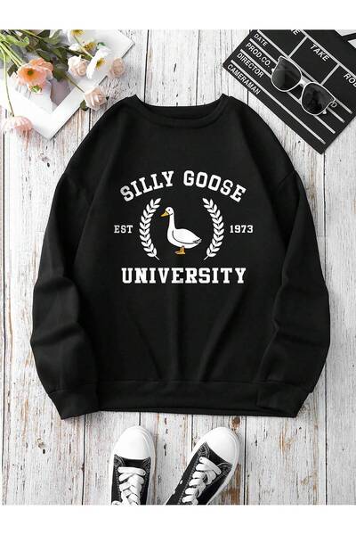 Lider Leather سويت شيرت برقبة دائرية ومطبوع مقاس كبير للجنسين