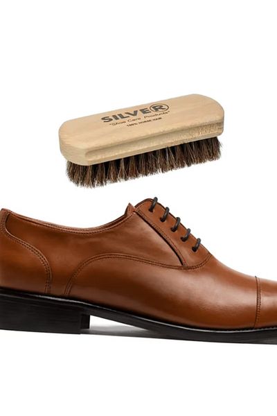 Silver Set 4 creme lichide premium de pantofi, cu aplicator si perie cu par de cal, 300 ml, Maro