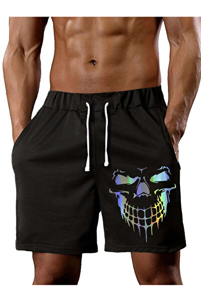 Lider Leather Pantaloni scurți pentru bărbați cu imprimeu craniu